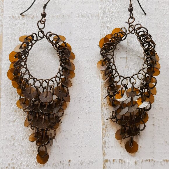 Brown Sequin Dangle Earrings - Picture 1 of 2